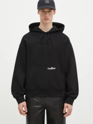 Carhartt WIP bluza bawełniana Hooded Label Script Sweat męska kolor czarny z kapturem z aplikacją I034430.89XX