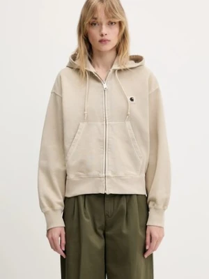 Carhartt WIP bluza bawełniana Hooded Nelson Jacket damska kolor beżowy z kapturem gładka I033830