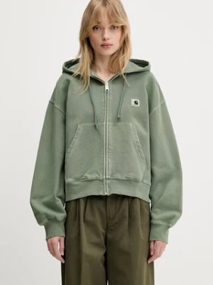Carhartt WIP bluza bawełniana Hooded Nelson Jacket damska kolor zielony z kapturem gładka I033830