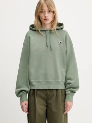 Carhartt WIP bluza bawełniana Hooded Nelson Sweat damska kolor zielony z kapturem gładka I032741