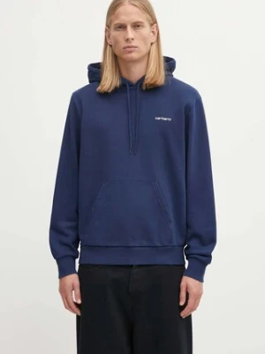 Carhartt WIP bluza bawełniana Hooded Script Embroidery Sweat męska kolor niebieski z kapturem gładka I035392.3CCXX