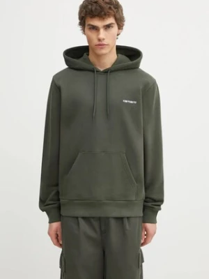 Carhartt WIP bluza bawełniana Hooded Script Embroidery Sweat męska kolor zielony z kapturem gładka I035392.3CDXX