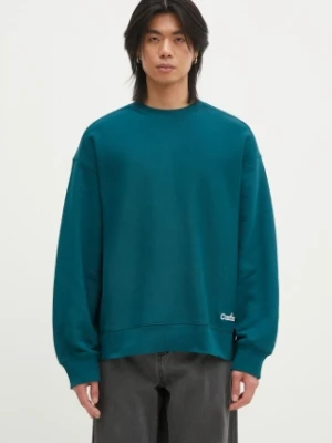 Carhartt WIP bluza bawełniana Label Script Sweat męska kolor turkusowy gładka I034429.2M1XX