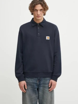 Carhartt WIP bluza bawełniana Polo Sweat męska kolor granatowy z aplikacją I035532.J0XX