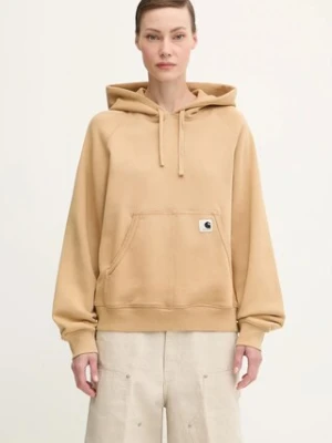 Carhartt WIP bluza bawełniana W’ Hooded Hudson damska kolor brązowy z kapturem gładka I035137.07E5F