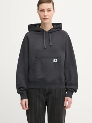 Carhartt WIP bluza bawełniana W’ Hooded Hudson damska kolor czarny z kapturem gładka I035137.895F