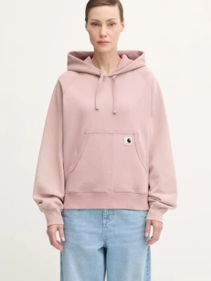 Carhartt WIP bluza bawełniana W’ Hooded Hudson damska kolor różowy z kapturem gładka I035137.1XF5F