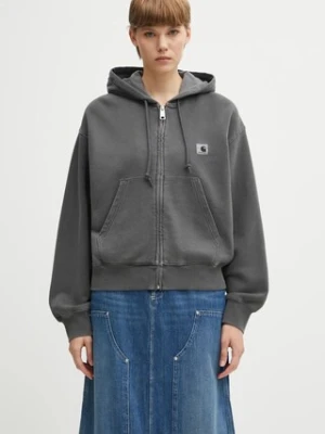 Carhartt WIP bluza bawełniana W' Hooded Nelson Jacket damska kolor szary z kapturem gładka I033830.89GD