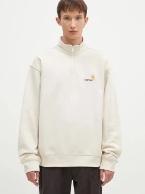 Carhartt WIP bluza Half Zip American Script Sweat męska kolor beżowy gładka I027014.MOOXX