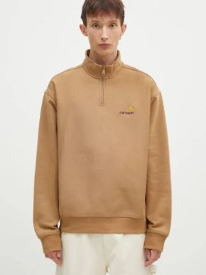 Carhartt WIP bluza Half Zip American Script Sweat męska kolor brązowy gładka I027014.2FSXX
