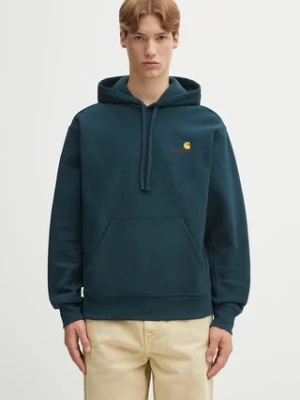 Carhartt WIP bluza Hooded American Script męska kolor turkusowy z kapturem gładka I028279.0AUXX