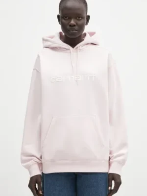 Carhartt WIP bluza Hooded Carhartt Sweatshirt damska kolor różowy z kapturem z aplikacją I033648