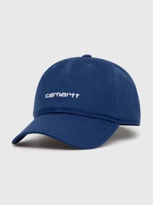 Carhartt WIP czapka z daszkiem bawełniana Canvas Script Cap kolor granatowy z aplikacją I028876.22TXX