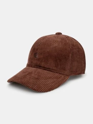 Carhartt WIP czapka z daszkiem sztruksowa Harlem Cap kolor brązowy gładka I026890.0EGXX