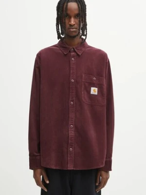 Carhartt WIP koszula bawełniana L/S Flint Shirt męska kolor bordowy relaxed z kołnierzykiem klasycznym I035837.33KXX