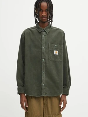 Carhartt WIP koszula bawełniana L/S Flint Shirt męska kolor zielony relaxed z kołnierzykiem klasycznym I035837.2ZXXX