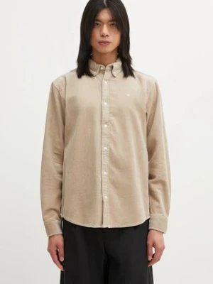 Carhartt WIP koszula bawełniana L/S Madison Cord męska kolor beżowy regular z kołnierzykiem button-down I029958.0FGXX