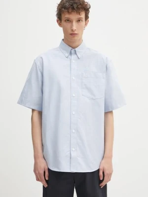 Carhartt WIP koszula bawełniana S/S Braxton Shirt męska kolor niebieski relaxed z kołnierzykiem button-down I031454.1ONXX