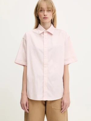 Carhartt WIP koszula bawełniana S/S Jaxon Shirt damska kolor różowy regular z kołnierzykiem klasycznym I033080