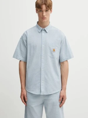 Carhartt WIP koszula bawełniana S/S Toland męska kolor niebieski relaxed z kołnierzykiem button-down I035151.31SXX