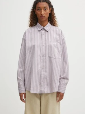 Carhartt WIP koszula bawełniana W' L/S Grimsby damska kolor fioletowy relaxed z kołnierzykiem klasycznym I035134.32WXX