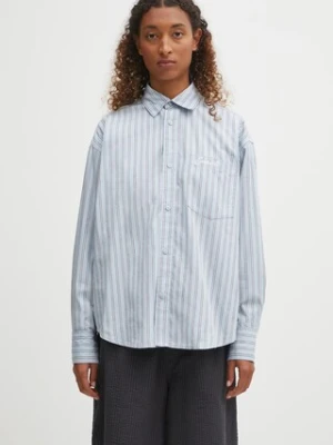 Carhartt WIP koszula bawełniana W' L/S Grimsby damska kolor niebieski relaxed z kołnierzykiem klasycznym I035134.30OXX