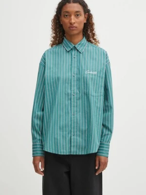 Carhartt WIP koszula bawełniana W' L/S Grimsby damska kolor zielony relaxed z kołnierzykiem klasycznym I035134.30MXX