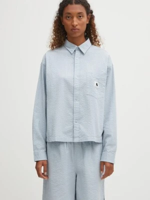 Carhartt WIP koszula bawełniana W' L/S Toland damska kolor niebieski relaxed z kołnierzykiem klasycznym I035132.31SXX