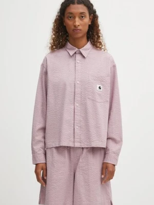 Carhartt WIP koszula bawełniana W' L/S Toland damska kolor różowy relaxed z kołnierzykiem klasycznym I035132.31TXX
