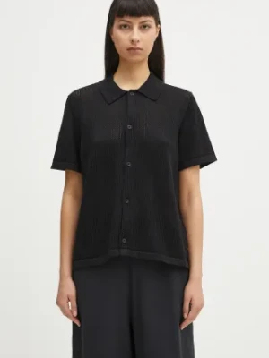 Carhartt WIP koszula bawełniana W’ S/S Temple Knit Shirt damska kolor czarny regular z kołnierzykiem klasycznym I034541