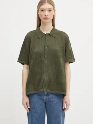 Carhartt WIP koszula bawełniana W’ S/S Temple Knit Shirt damska kolor zielony relaxed z kołnierzykiem klasycznym I034541