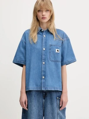 Carhartt WIP koszula jeansowa S/S Lovilia Shirt damska kolor niebieski relaxed z kołnierzykiem klasycznym I034558