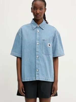 Carhartt WIP koszula jeansowa S/S Lovilia Shirt damska kolor niebieski relaxed z kołnierzykiem klasycznym I034558