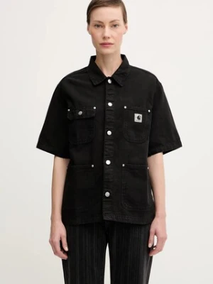 Carhartt WIP koszula jeansowa W' S/S Michigan damska kolor czarny relaxed z kołnierzykiem klasycznym I035573.89GD