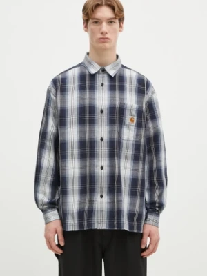 Carhartt WIP koszula Longsleeve Blanton Shirt męska kolor granatowy regular z kołnierzykiem klasycznym I034379.2MCXX