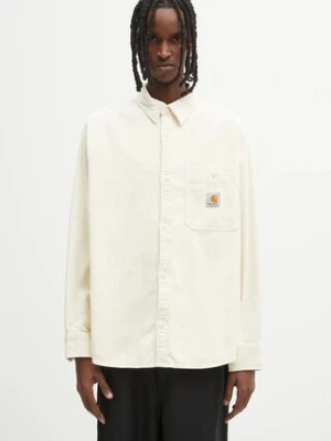 Carhartt WIP koszula sztruksowa L/S Flint Shirt męska kolor beżowy relaxed z kołnierzykiem klasycznym I035837.1NGXX