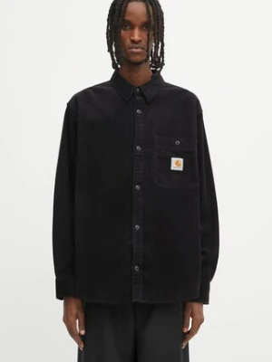 Carhartt WIP koszula sztruksowa L/S Flint Shirt męska kolor czarny regular z kołnierzykiem klasycznym I035837.89XX