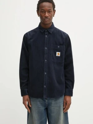 Carhartt WIP koszula sztruksowa L/S Flint Shirt męska kolor granatowy relaxed z kołnierzykiem klasycznym I035837.J0XX