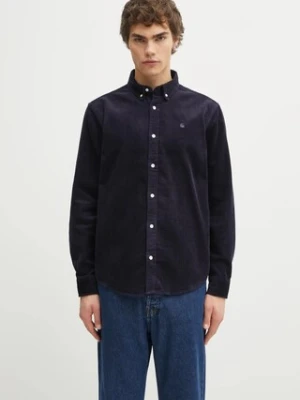 Carhartt WIP koszula sztruksowa L/S Madison Cord męska kolor granatowy regular z kołnierzykiem button-down I029958.0FHXX