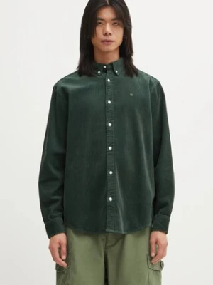 Carhartt WIP koszula sztruksowa L/S Madison Cord męska kolor zielony regular z kołnierzykiem button-down I029958.39OXX