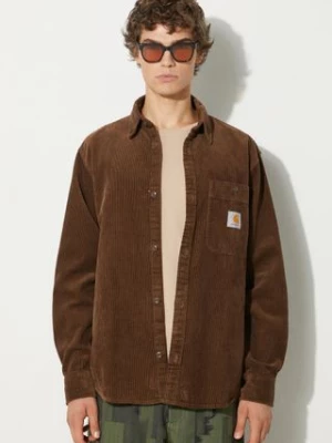 Carhartt WIP koszula sztruksowa Longsleeve Flint Shirt kolor brązowy relaxed z kołnierzykiem klasycznym I029442.2Y02