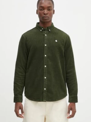 Carhartt WIP koszula sztruksowa Longsleeve Madison Cord Shirt kolor zielony regular z kołnierzykiem button-down I029958.2EDXX