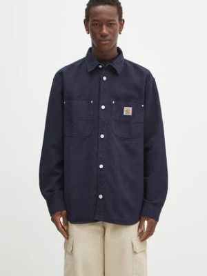 Carhartt WIP koszula Walter męska kolor granatowy relaxed z kołnierzykiem klasycznym I033578.1CGD
