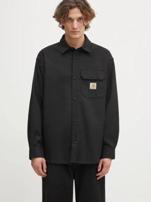 Carhartt WIP koszula z dodatkiem wełny L/S Ray Shirt męska kolor czarny relaxed z kołnierzykiem klasycznym I035626.8901