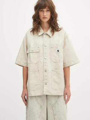 Carhartt WIP koszula z domieszką lnu W' S/S Michigan damska kolor beżowy regular z kołnierzykiem klasycznym I035573.502