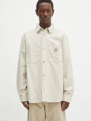 Carhartt WIP koszula z domieszką lnu Walter męska kolor beżowy relaxed z kołnierzykiem klasycznym I033578.502