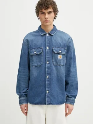 Carhartt WIP kurtka jeansowa Harvey Shirt Jac kolor niebieski przejściowa oversize I033346.014L