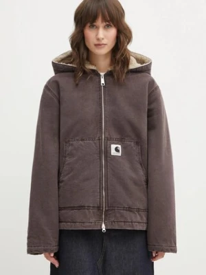 Carhartt WIP kurtka jeansowa W Hooded Mitch Jacket kolor brązowy przejściowa oversize I036317.33H0J