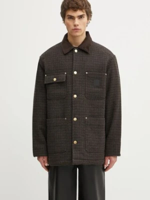 Carhartt WIP kurtka z dodatkiem wełny Lowis Chore Coat kolor brązowy przejściowa I035344.35MXX