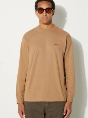 Carhartt WIP longsleeve bawełniany American Script kolor beżowy z aplikacją I029955.2FSXX